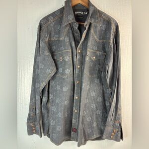 Panhandle Slim 90 Proof L Western Cotton Pearl Snap Gray Floral Cowboy Shirt